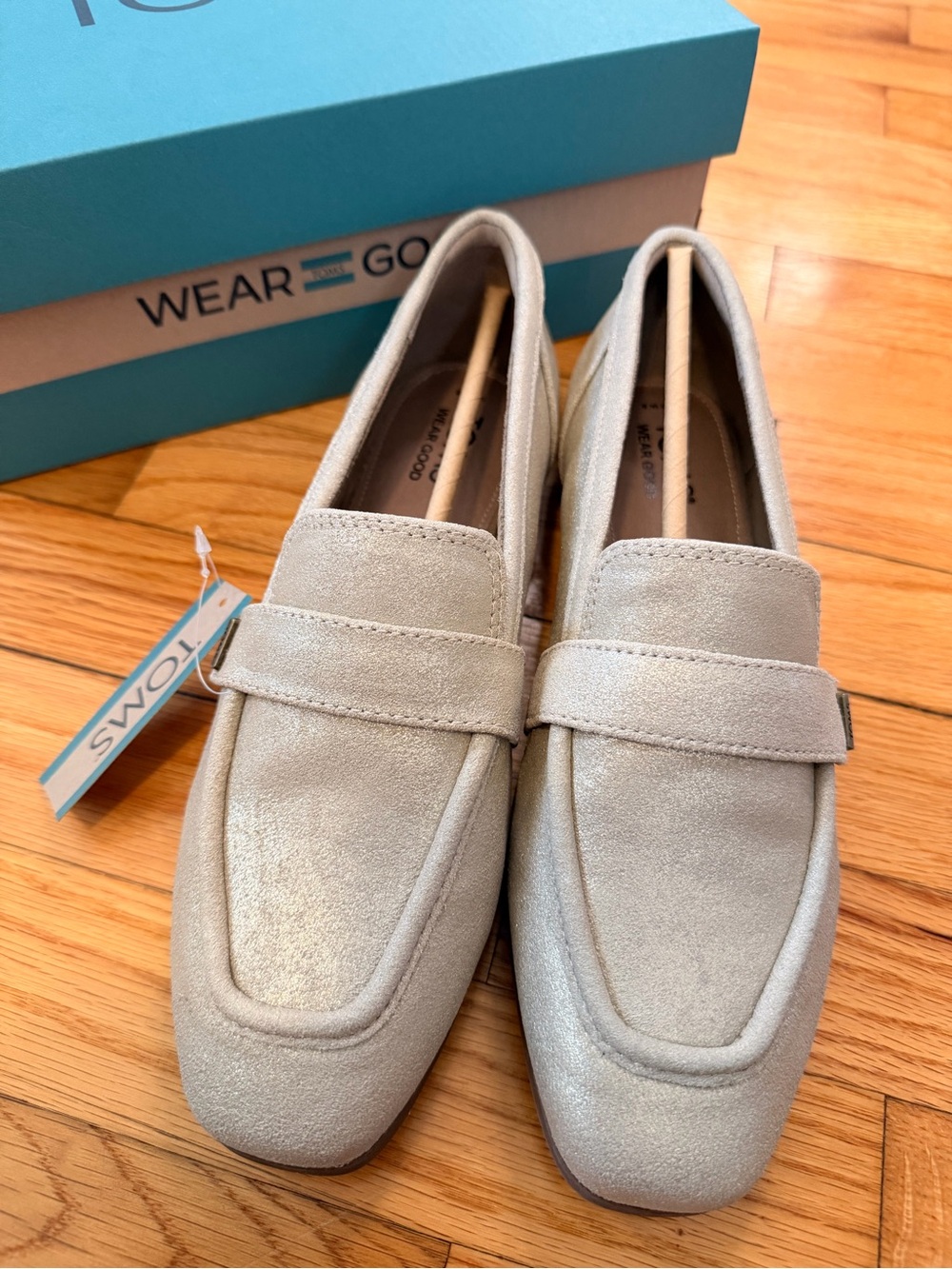 TOMS Lynette Champagne Metallic Suede Loafers